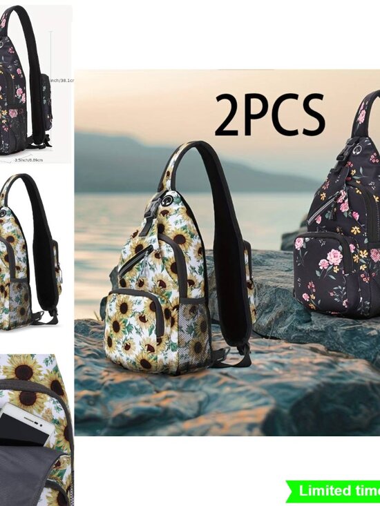 2pcs Sling Bag Lightweight Crossbody Sling Backpack Shoulder Chest Bag for